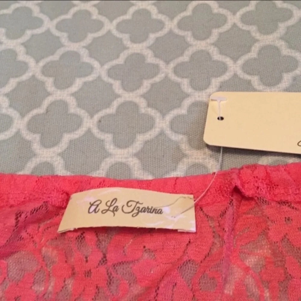 A La Tzarina Pink Lace Yoke Tunic Dress M NWT